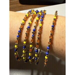 Boho Tribal Seed Bead Bangle Bracelets Stackable Colorful Bright Set of 5